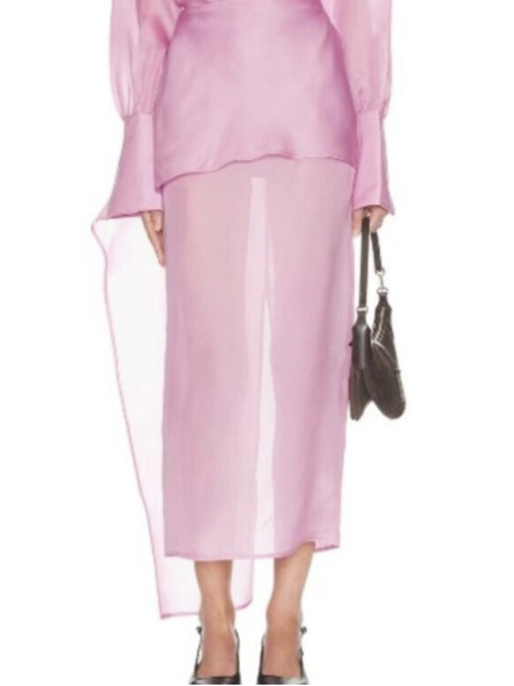 HELSA Silk Gazar Skirt With Drape Ash Rose Pink Size M NWT